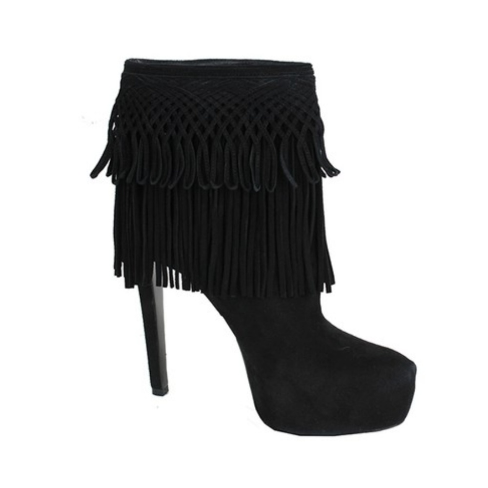CHRISTIAN DIOR Black FRINGE Stiletto Platform Boots 40 new - Picture 2 of 5